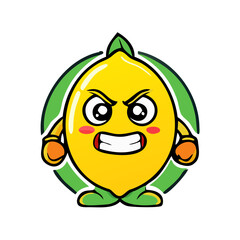 Angry Lemon with Sharp Teeth – vector Fierce Fruit Illustration

