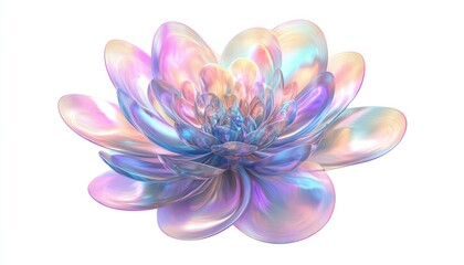 Vibrant Iridescent Lotus Flower  3D Abstract Colorful Bloom on White Background