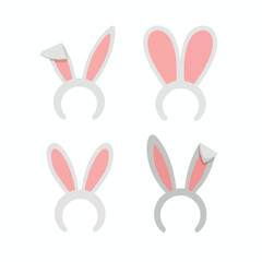 Obraz premium Easter bunny ears mask vector illustration, bunny ear headbands. Ostern rabbit ear spring hat set isolated on white background