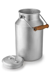 retro milk can with lid isolated on white background