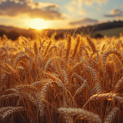 A field of wheat swaying gently in the breeze under a bright, clear sky