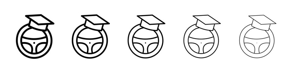 Driving school icons vectors set in different stroke lines