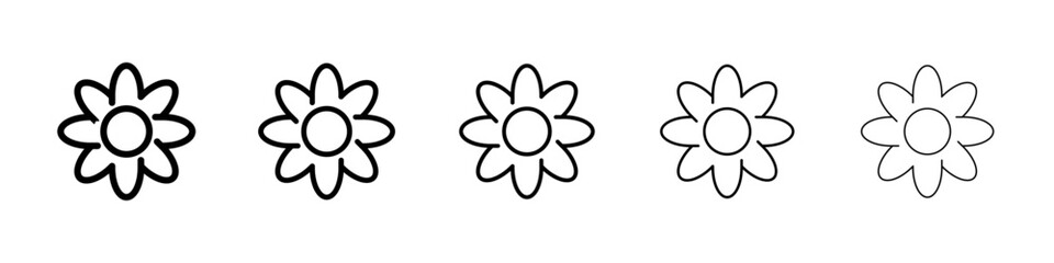 Flower icons vectors set in different stroke lines