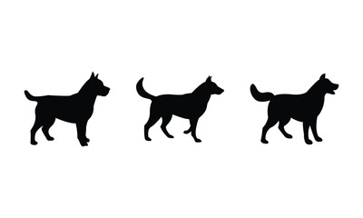 Black Dog collection. Silhouette of vector black Dog, Cute Dog breed symbol, sticker, or icon. Wild animal or Dog Silhouette Adobe Illustrator Artwork