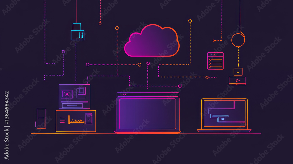 Poster cloud computing and storage. isometric vector illustration. abstract design concept. picture showing