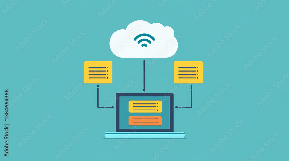 Poster cloud computing and storage. isometric vector illustration. abstract design concept. picture showing