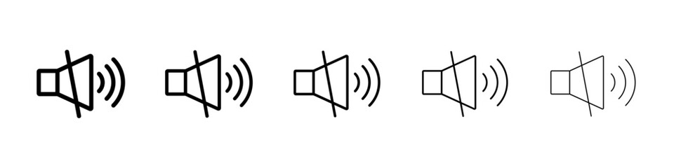 Mute sound icons vectors set in different stroke lines