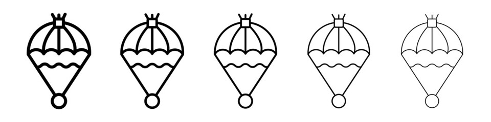 Parachute icons vectors set in different stroke lines