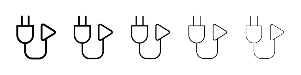 Plug and play icons vectors set in different stroke lines