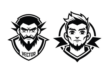 vector face logo black and white stock illustration.eps