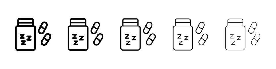 Sleeping pills icons vectors set in different stroke lines