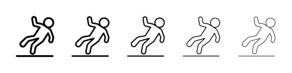 Slippery floor icons vectors set in different stroke lines