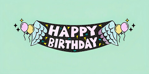 Beautiful text of happy birthday with green background cartonic