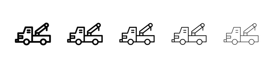 Tow truck icons vectors set in different stroke lines