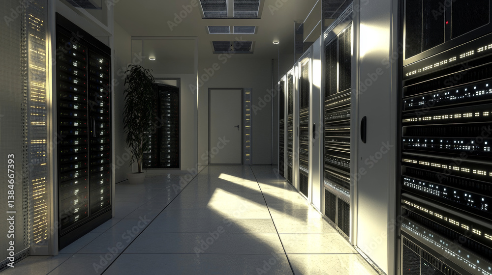 Poster web hosting and data center isometric vector illustration. concept of big data processing, server ro