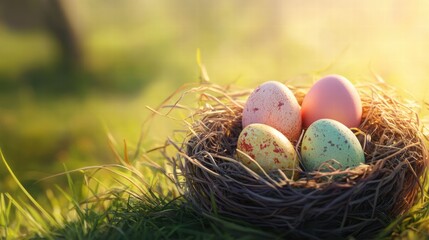 Obraz premium Happy Easter day with Colorful Easter eggs,Spring holiday,Happy easter eggs,festive clip art,Happy Easter greeting card, poster, banner template,april festive concept.