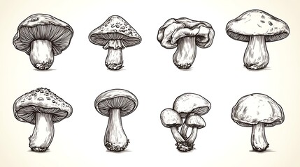 Handdrawn mushroom collection.