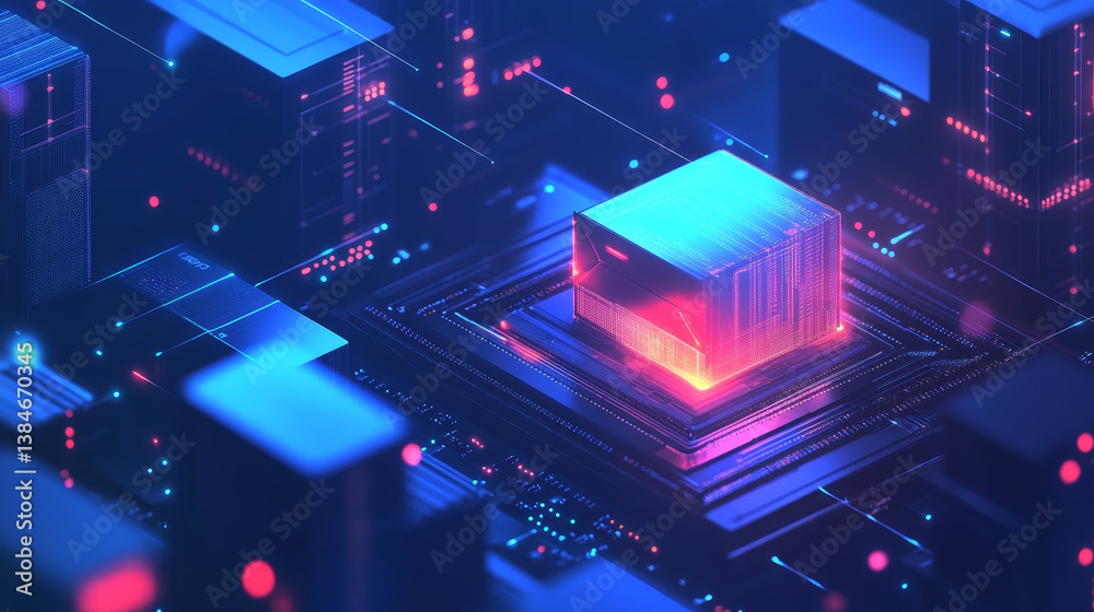 Aufkleber supercomputer server room. big data processing. isometric vector illustration. central processor uni