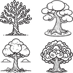 Unique Hand-Drawn Tree Illustrations – Artistic Black-and-White Nature Designs