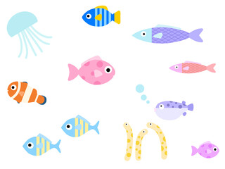 Naklejka premium 海の生き物のシームレスパターン C-1