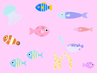 海の生き物のシームレスパターン　C-3