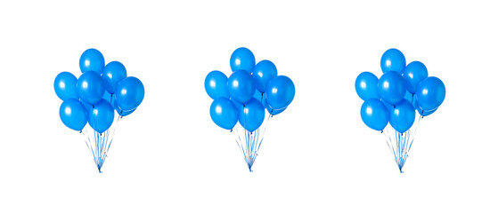 A bunch of blue balloons on a white background.
