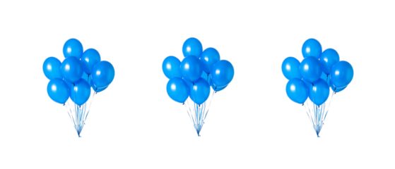 A bunch of blue balloons on a white background.

