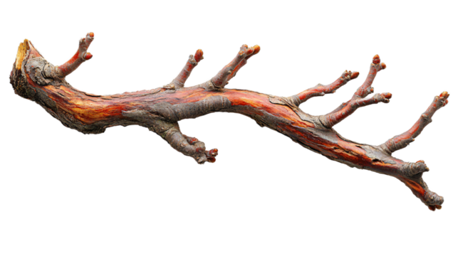 Elegant red manzanita branch with smooth curves isolated on transparent background, perfect for floristry designs and rustic botanical decor