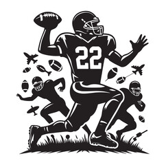 American football ball icon silhouette vector illustration on white background.