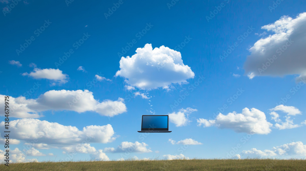 Poster cloud storage web page template. abstract design concept. vector illustration showing laptop sending