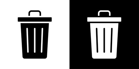 Bin icons vector set in solid flat style