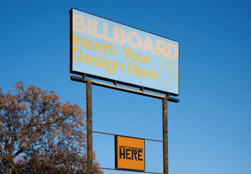 Mockup of Blank two Billboards Set Against Clear Sky