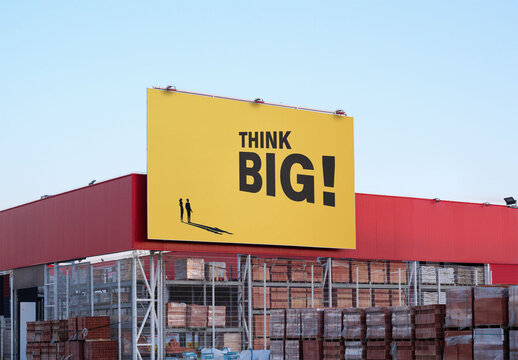 A Blank Billboard Stands in building materials distributor