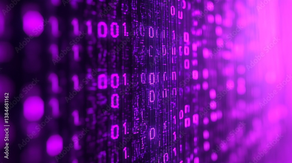 Wall mural purple binary code stream.
