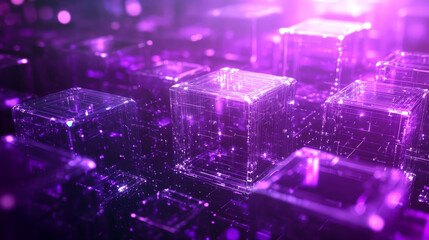 Obraz premium Cryptocurrency and blockchain isometric vector illustration. Abstract composition of crypto start up. Ultraviolet colors
