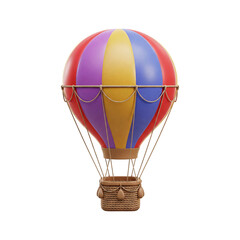 Colorful Hot Air Balloon Toy &ndash; Vibrant Striped 3D Render with Basket on Transparent Background