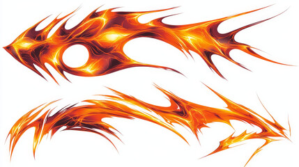 Hot orange tribal fire flames isolated on black background for tattoo or car and motorcycle decorations design