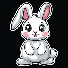 Cute Cartoon White Bunny Rabbit with Pink Ears and Cheeks