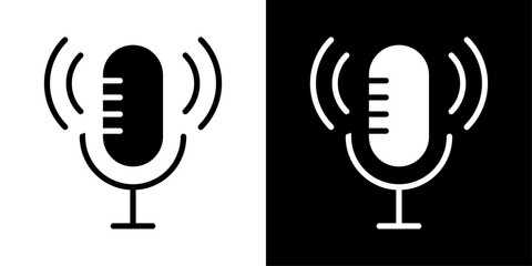 Podcast icons vector set in solid flat style