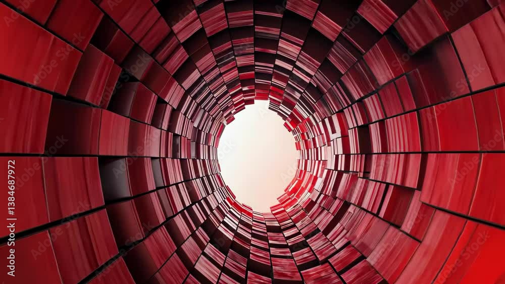 Wall mural tunnel of spinning red blocks creates a vibrant visual effect in an abstract environment, 3d tunnel 