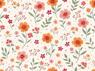 Delicate Floral Print Seamless Pattern in Soft Orange and Pink Tones