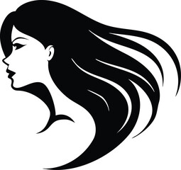 Elegant Woman Silhouette with Flowing Hair on Transparent Background