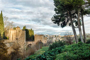 Granada, Spain: panorama of the Alhambra, Andalusian palace complex in Granada.