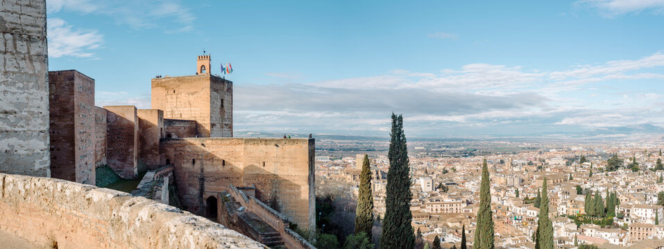 Granada, Spain: panorama of the Alhambra, Andalusian palace complex in Granada.