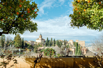 Granada, Spain: panorama of the Alhambra, Andalusian palace complex in Granada.