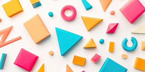 Colorful geometric shapes randomly arranged on a white background creating a vibrant pattern