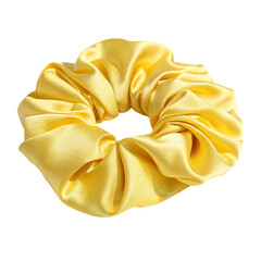 Yellow Silk Scrunchie Hair Tie isolated on transparent background