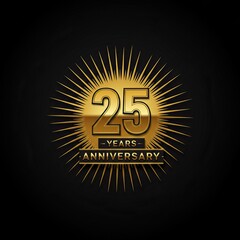 25 years anniversary celebration design with golden emblem on black background