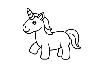 Line art illustration of a toy unicorn icon