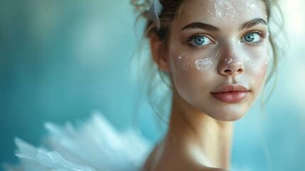 Beautiful Young Woman with White Face Paint and Feathers A Stunning Portrait